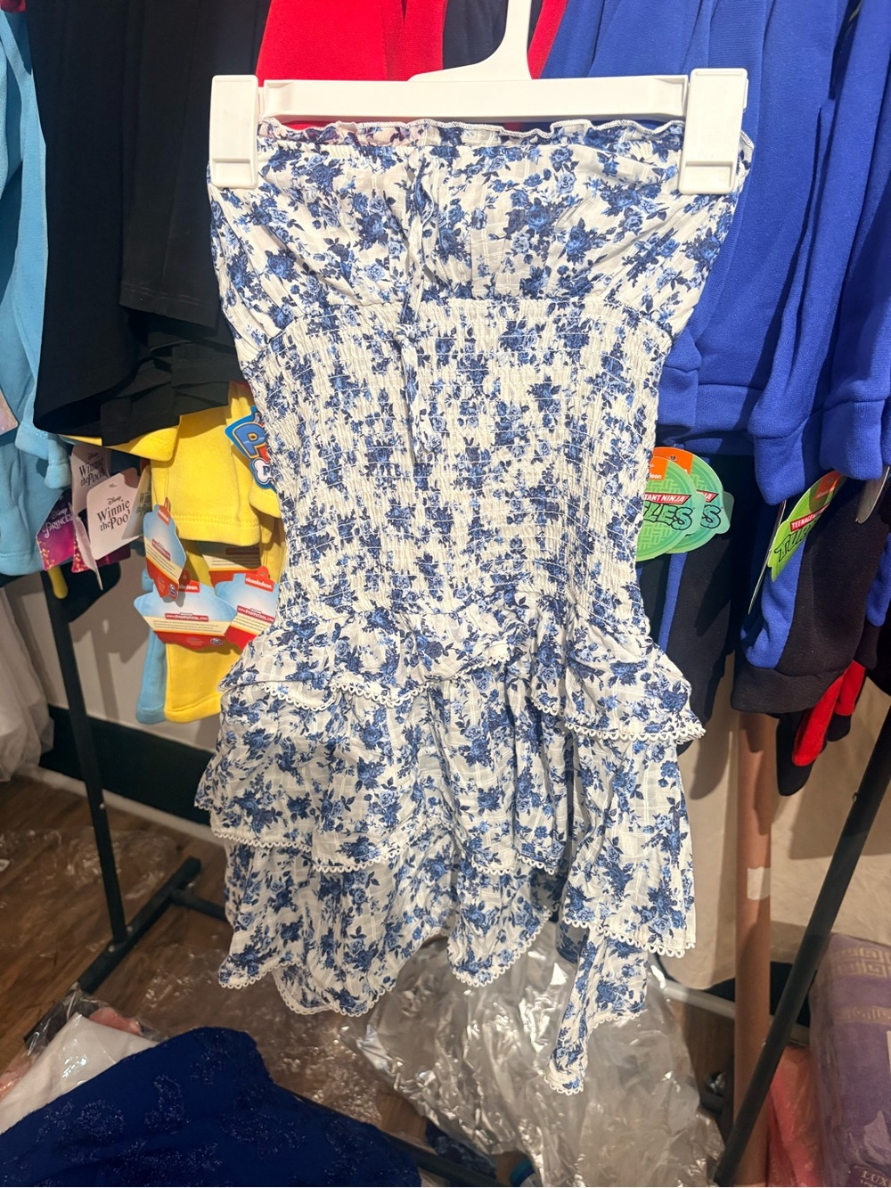 wild fable Blue and White Floral Smocked Mini Dress